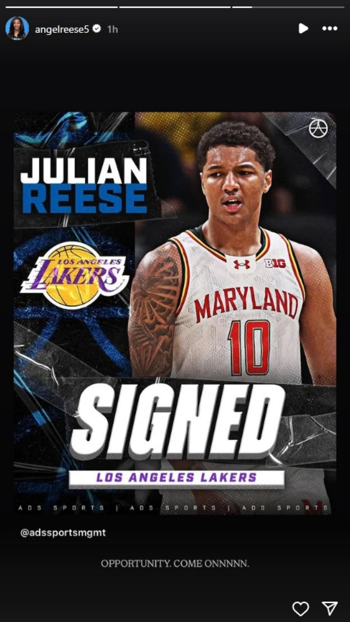 Angel Reese posted a photo of her brother Julian signing with the Lakers. (Credits: IG/Angel Reese)